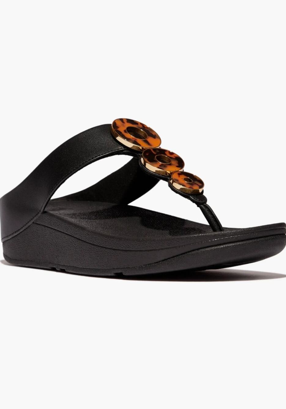 new Sz 10 Womens black brow FitFlop Fino Resin Hoop Leather Toe Post Sandal